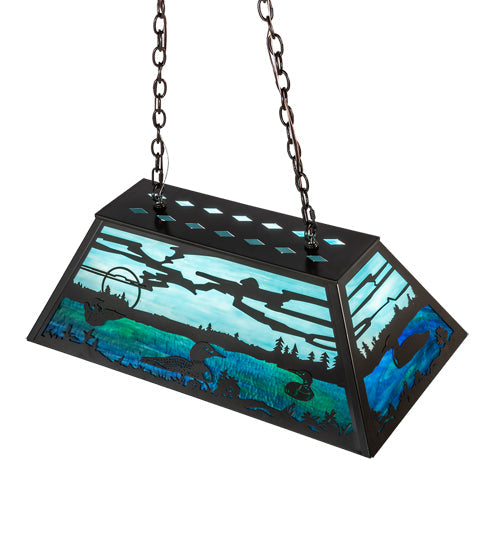 Meyda Lighting Loon 33" 6-Light Timeless Bronze Island Pendant Light With Skuy Blue & Blue Green Art Shade Glass