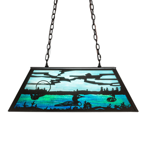 Meyda Lighting Loon 33" 6-Light Timeless Bronze Island Pendant Light With Skuy Blue & Blue Green Art Shade Glass