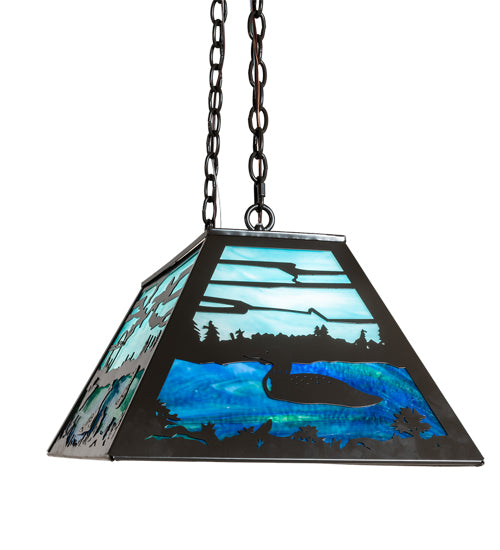 Meyda Lighting Loon 33" 6-Light Timeless Bronze Island Pendant Light With Skuy Blue & Blue Green Art Shade Glass