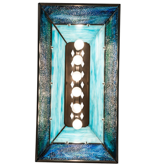 Meyda Lighting Loon 33" 6-Light Timeless Bronze Island Pendant Light With Skuy Blue & Blue Green Art Shade Glass
