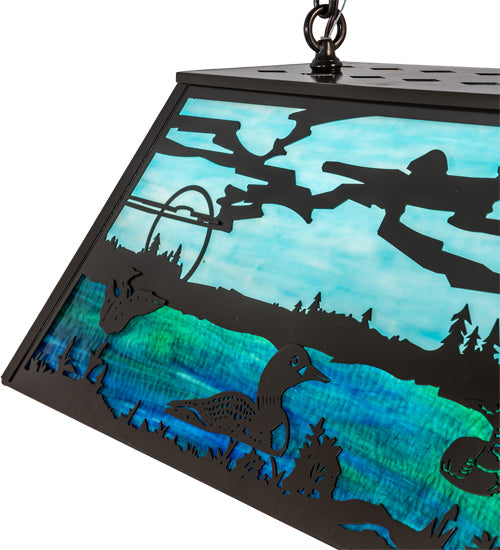 Meyda Lighting Loon 33" 6-Light Timeless Bronze Island Pendant Light With Skuy Blue & Blue Green Art Shade Glass
