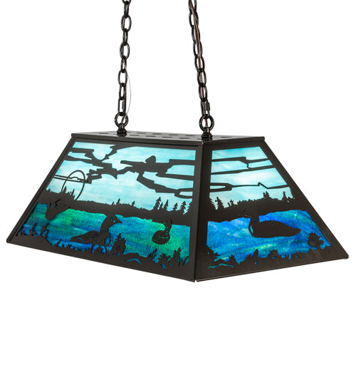Meyda Lighting Loon 33" 6-Light Timeless Bronze Island Pendant Light With Skuy Blue & Blue Green Art Shade Glass