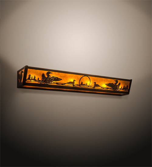 Meyda Lighting Loon 36" 6-Light Antique Copper Vanity Light With Amber Mica Shade Glass