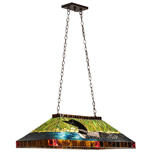 Meyda Lighting Loon 39" 3-Light Mahogany Bronze Island Pendant Light With Multi-Colored Shade Glass
