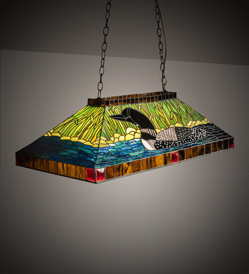 Meyda Lighting Loon 39" 3-Light Mahogany Bronze Island Pendant Light With Multi-Colored Shade Glass