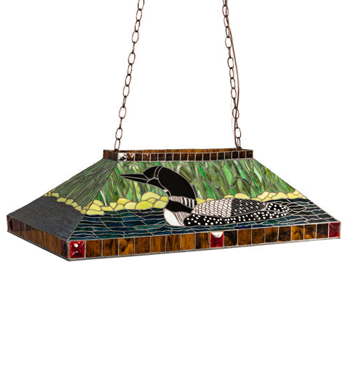 Meyda Lighting Loon 39" 3-Light Mahogany Bronze Island Pendant Light With Multi-Colored Shade Glass