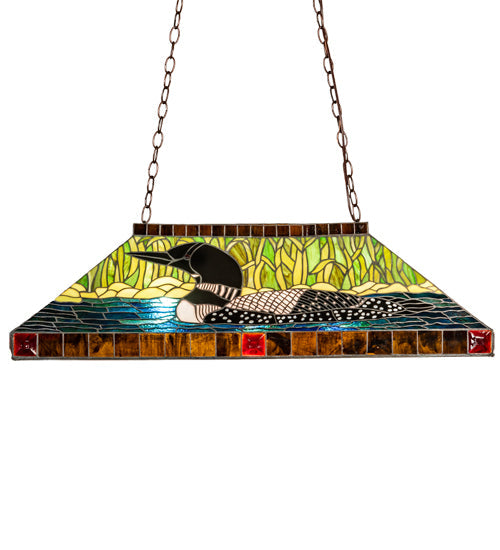 Meyda Lighting Loon 39" 3-Light Mahogany Bronze Island Pendant Light With Multi-Colored Shade Glass