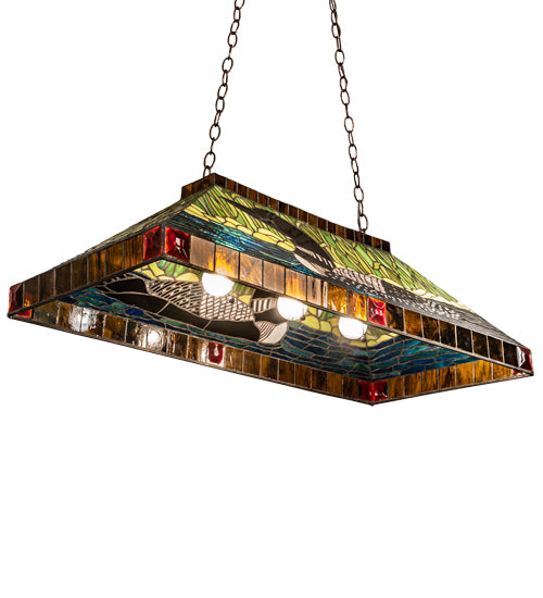 Meyda Lighting Loon 39" 3-Light Mahogany Bronze Island Pendant Light With Multi-Colored Shade Glass