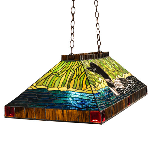 Meyda Lighting Loon 39" 3-Light Mahogany Bronze Island Pendant Light With Multi-Colored Shade Glass