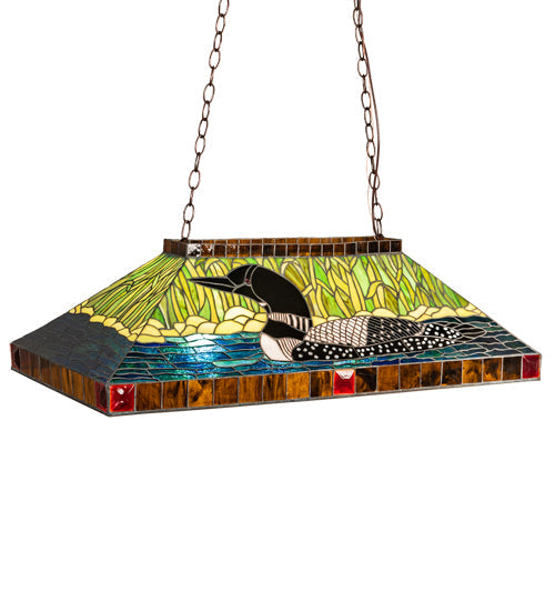 Meyda Lighting Loon 39" 3-Light Mahogany Bronze Island Pendant Light With Multi-Colored Shade Glass