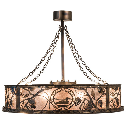 Meyda Lighting Loon 45" 16-Light Burnished Antique Copper Chandelier With Silver Mica Shade Glass and Fan