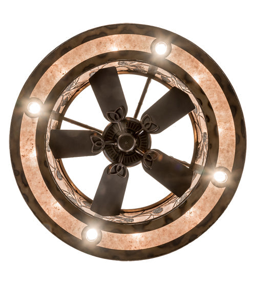 Meyda Lighting Loon 45" 16-Light Burnished Antique Copper Chandelier With Silver Mica Shade Glass and Fan
