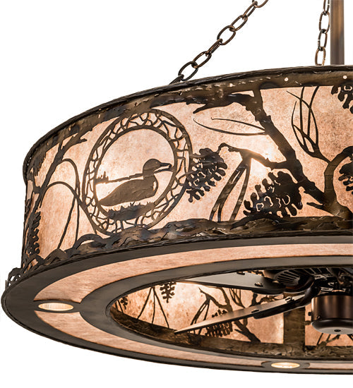 Meyda Lighting Loon 45" 16-Light Burnished Antique Copper Chandelier With Silver Mica Shade Glass and Fan