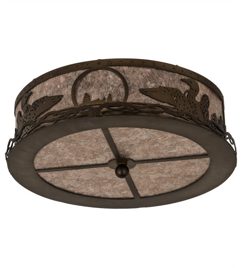 Meyda Lighting Loon 48796 16" 2-Light Antique Copper Flush Mount Light With Silver Mica Shade Glass