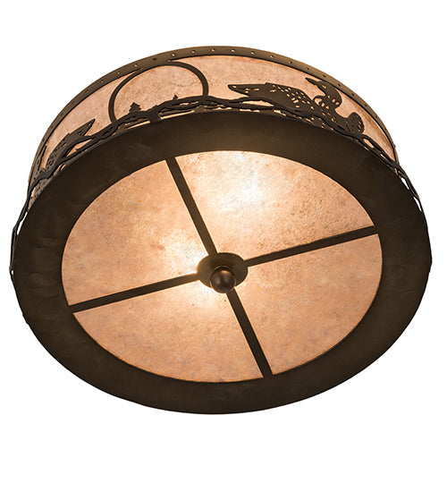 Meyda Lighting Loon 48796 16" 2-Light Antique Copper Flush Mount Light With Silver Mica Shade Glass