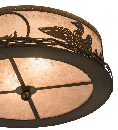 Meyda Lighting Loon 48796 16" 2-Light Antique Copper Flush Mount Light With Silver Mica Shade Glass