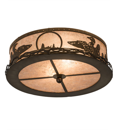 Meyda Lighting Loon 48796 16" 2-Light Antique Copper Flush Mount Light With Silver Mica Shade Glass