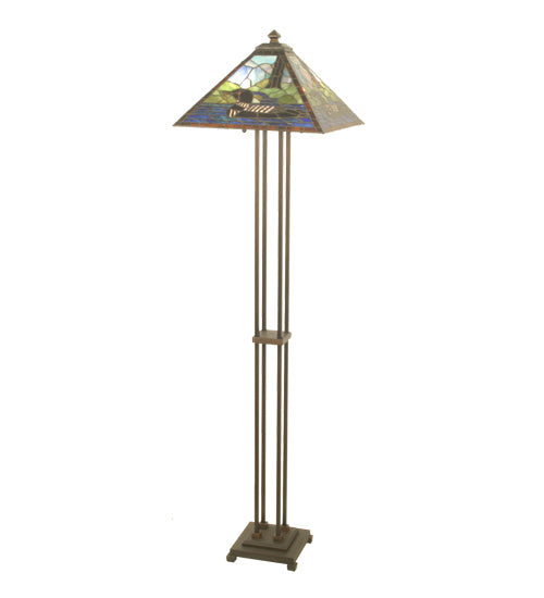 Meyda Lighting Loon 63" 2-Light Mahogany Bronze Floor Lamp With Multi-Colored Shade Glass