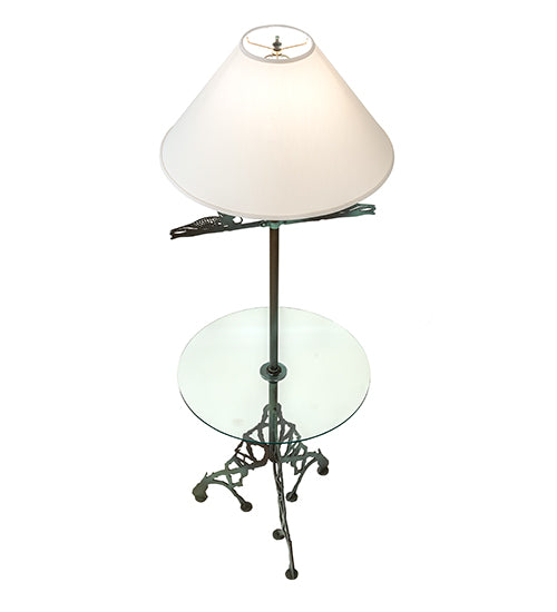 Meyda Lighting Loon 65" Antique Copper Verdigris Floor Lamp With Eggshell Textrene Shade and Clear Tempered Glass