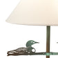 Meyda Lighting Loon 65" Antique Copper Verdigris Floor Lamp With Eggshell Textrene Shade and Clear Tempered Glass