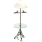 Meyda Lighting Loon 65" Antique Copper Verdigris Floor Lamp With Eggshell Textrene Shade and Clear Tempered Glass