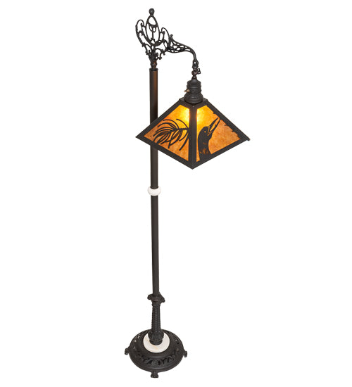 Meyda Lighting Loon 68" Wrought Iron Pine Needle Floor Lamp With Amber Mica Shade Glass