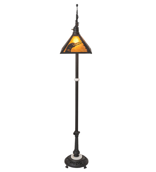 Meyda Lighting Loon 68" Wrought Iron Pine Needle Floor Lamp With Amber Mica Shade Glass