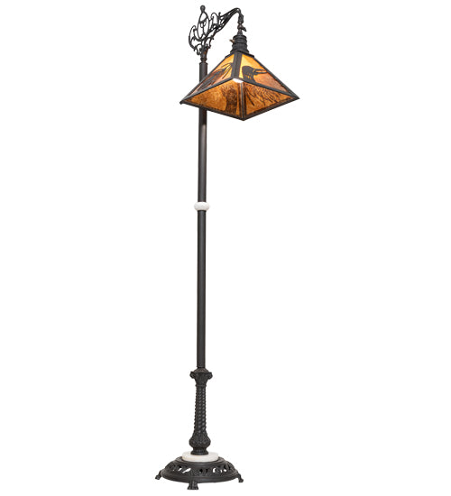 Meyda Lighting Loon 68" Wrought Iron Pine Needle Floor Lamp With Amber Mica Shade Glass