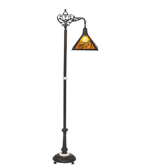 Meyda Lighting Loon 68" Wrought Iron Pine Needle Floor Lamp With Amber Mica Shade Glass