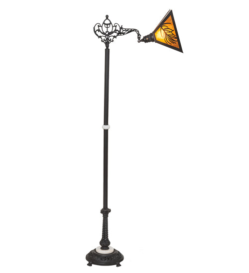 Meyda Lighting Loon 68" Wrought Iron Pine Needle Floor Lamp With Amber Mica Shade Glass