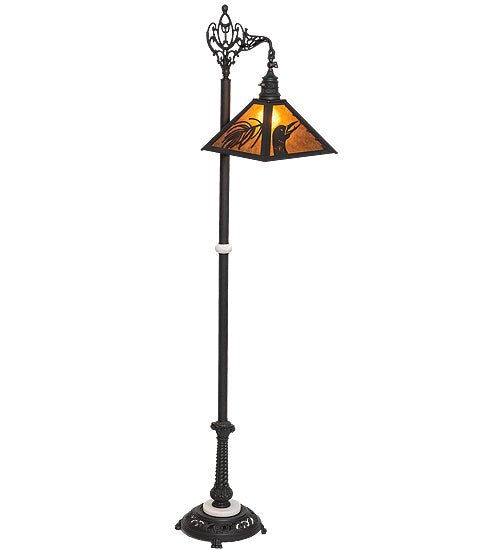 Meyda Lighting Loon 68" Wrought Iron Pine Needle Floor Lamp With Amber Mica Shade Glass