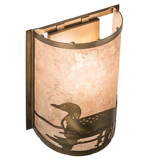 Meyda Lighting Loon 68172 8" Antique Copper Left Wall Sconce With Silver Mica Shade Glass