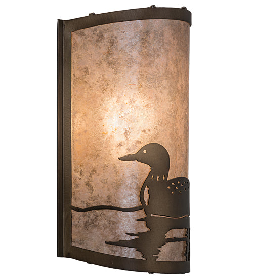 Meyda Lighting Loon 68172 8" Antique Copper Left Wall Sconce With Silver Mica Shade Glass