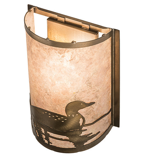 Meyda Lighting Loon 68173 8" Antique Copper Right Wall Sconce With Silver Mica Shade Glass