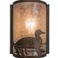 Meyda Lighting Loon 68173 8" Antique Copper Right Wall Sconce With Silver Mica Shade Glass