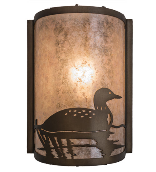 Meyda Lighting Loon 68173 8" Antique Copper Right Wall Sconce With Silver Mica Shade Glass