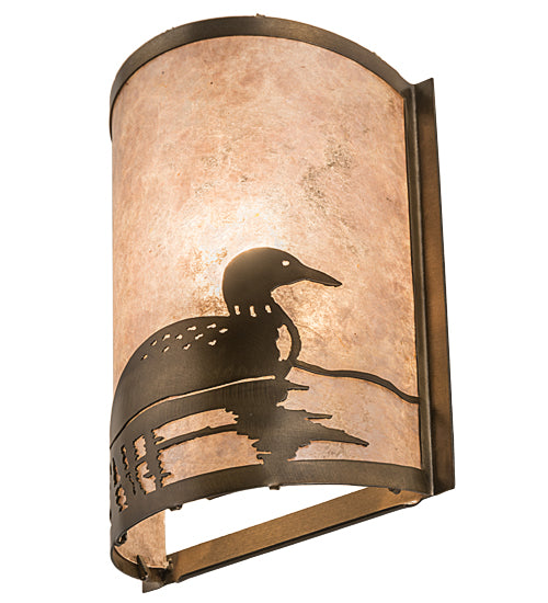 Meyda Lighting Loon 68173 8" Antique Copper Right Wall Sconce With Silver Mica Shade Glass