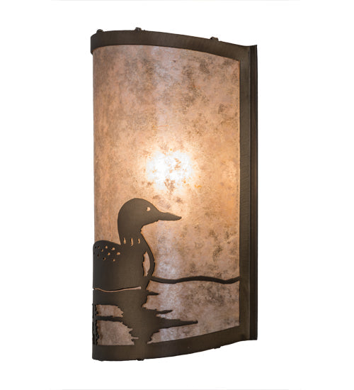 Meyda Lighting Loon 68173 8" Antique Copper Right Wall Sconce With Silver Mica Shade Glass