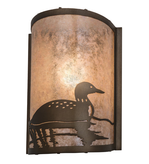 Meyda Lighting Loon 68173 8" Antique Copper Right Wall Sconce With Silver Mica Shade Glass