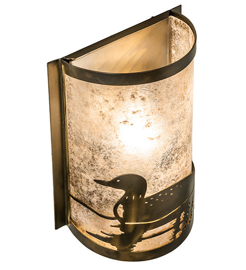 Meyda Lighting Loon 8" Antique Copper Left Wall Sconce With Silver Mica Shade Glass