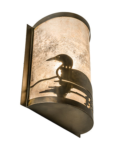 Meyda Lighting Loon 8" Antique Copper Left Wall Sconce With Silver Mica Shade Glass