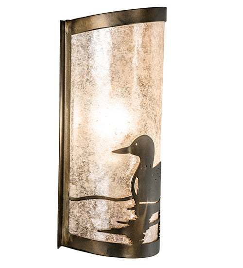 Meyda Lighting Loon 8" Antique Copper Left Wall Sconce With Silver Mica Shade Glass