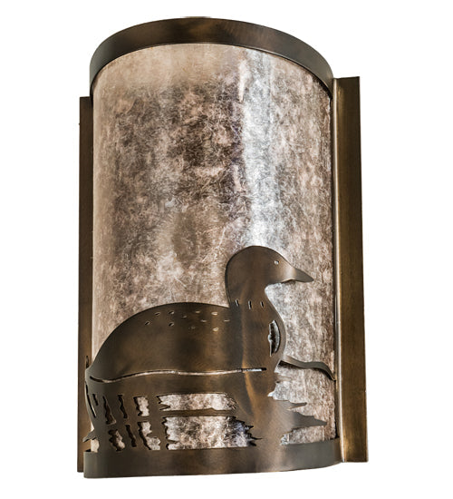 Meyda Lighting Loon 8" Antique Copper Right Wall Sconce With Silver Mica Shade Glass