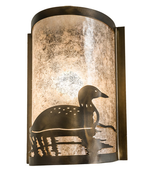 Meyda Lighting Loon 8" Antique Copper Right Wall Sconce With Silver Mica Shade Glass