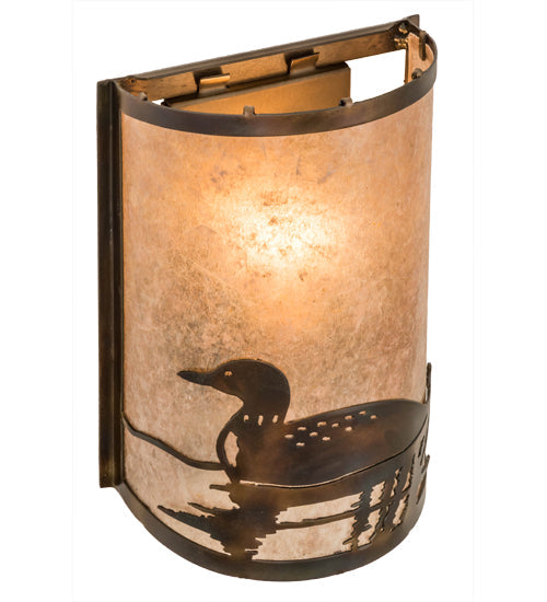 Meyda Lighting Loon 8" Dark Burnished Antique Copper Left Wall Sconce With Silver Mica Shade Glass