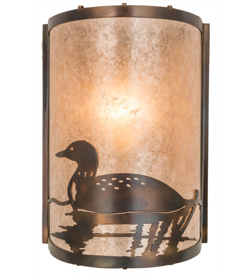 Meyda Lighting Loon 8" Dark Burnished Antique Copper Left Wall Sconce With Silver Mica Shade Glass