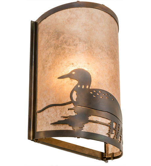 Meyda Lighting Loon 8" Dark Burnished Antique Copper Left Wall Sconce With Silver Mica Shade Glass