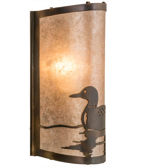 Meyda Lighting Loon 8" Dark Burnished Antique Copper Left Wall Sconce With Silver Mica Shade Glass