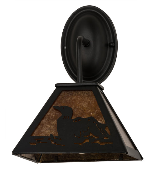 Meyda Lighting Loon 8" Textured Black Wall Sconce With Amber Mica Shade Glass