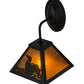 Meyda Lighting Loon 8" Textured Black Wall Sconce With Amber Mica Shade Glass